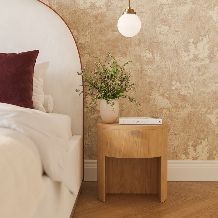 Marlow 19" Natural Wood Round Nightstand With Drawer