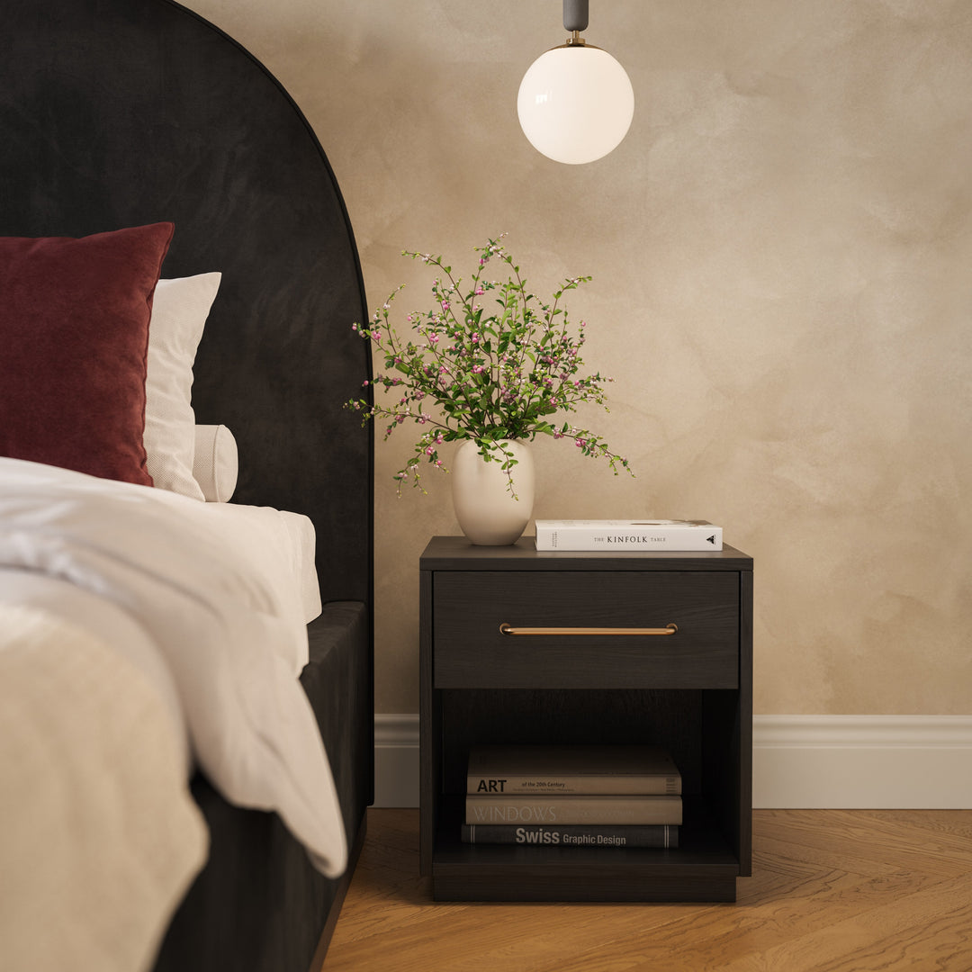 Marlow 17" Black Wood Nightstand With Drawer