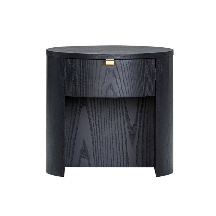 Marlow 19" Black Wood Round Nightstand With Drawer