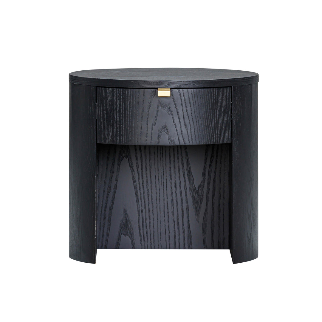 Marlow 19" Black Wood Round Nightstand With Drawer