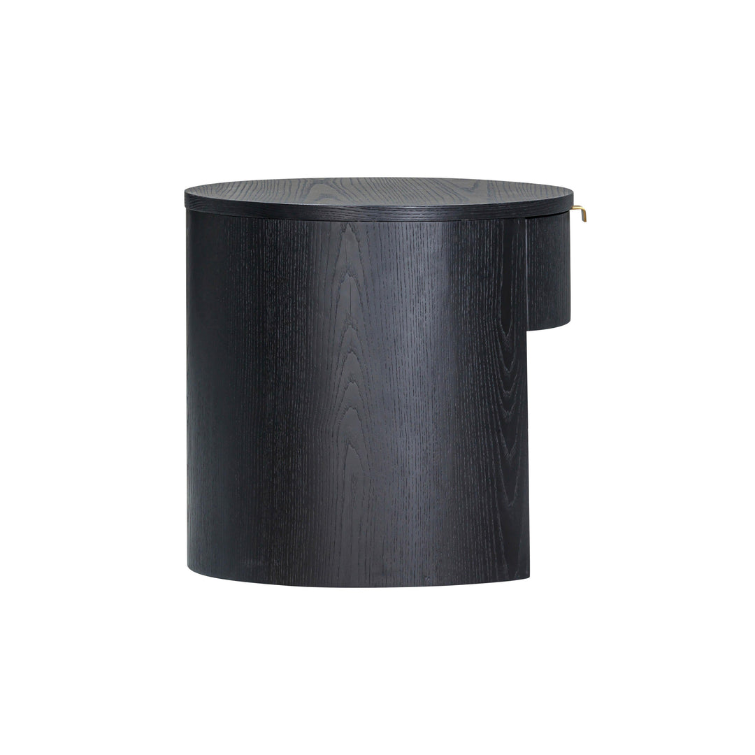 Marlow 19" Black Wood Round Nightstand With Drawer
