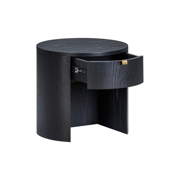 Marlow 19" Black Wood Round Nightstand With Drawer
