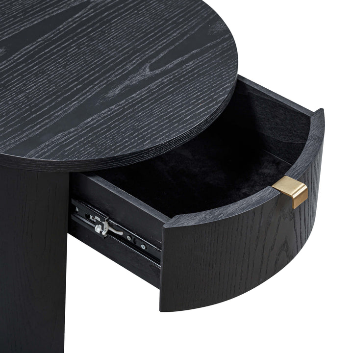 Marlow 19" Black Wood Round Nightstand With Drawer