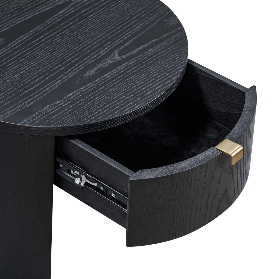 Marlow 19" Black Wood Round Nightstand With Drawer