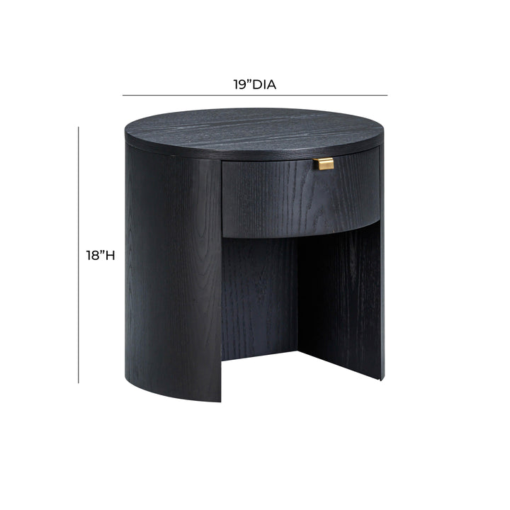 Marlow 19" Black Wood Round Nightstand With Drawer