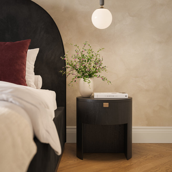 Marlow 19" Black Wood Round Nightstand With Drawer