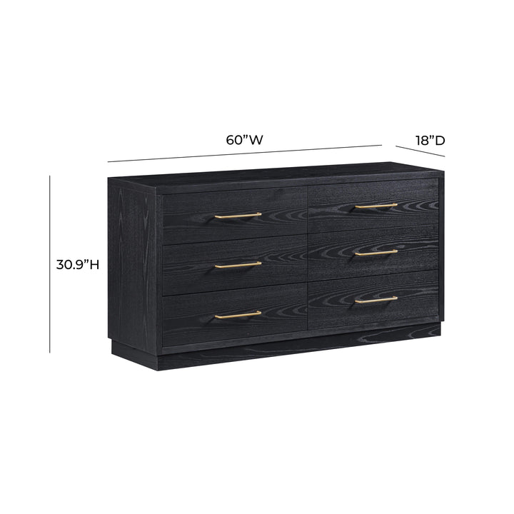 Marlow 60" Black Wood 6-Drawer Dresser