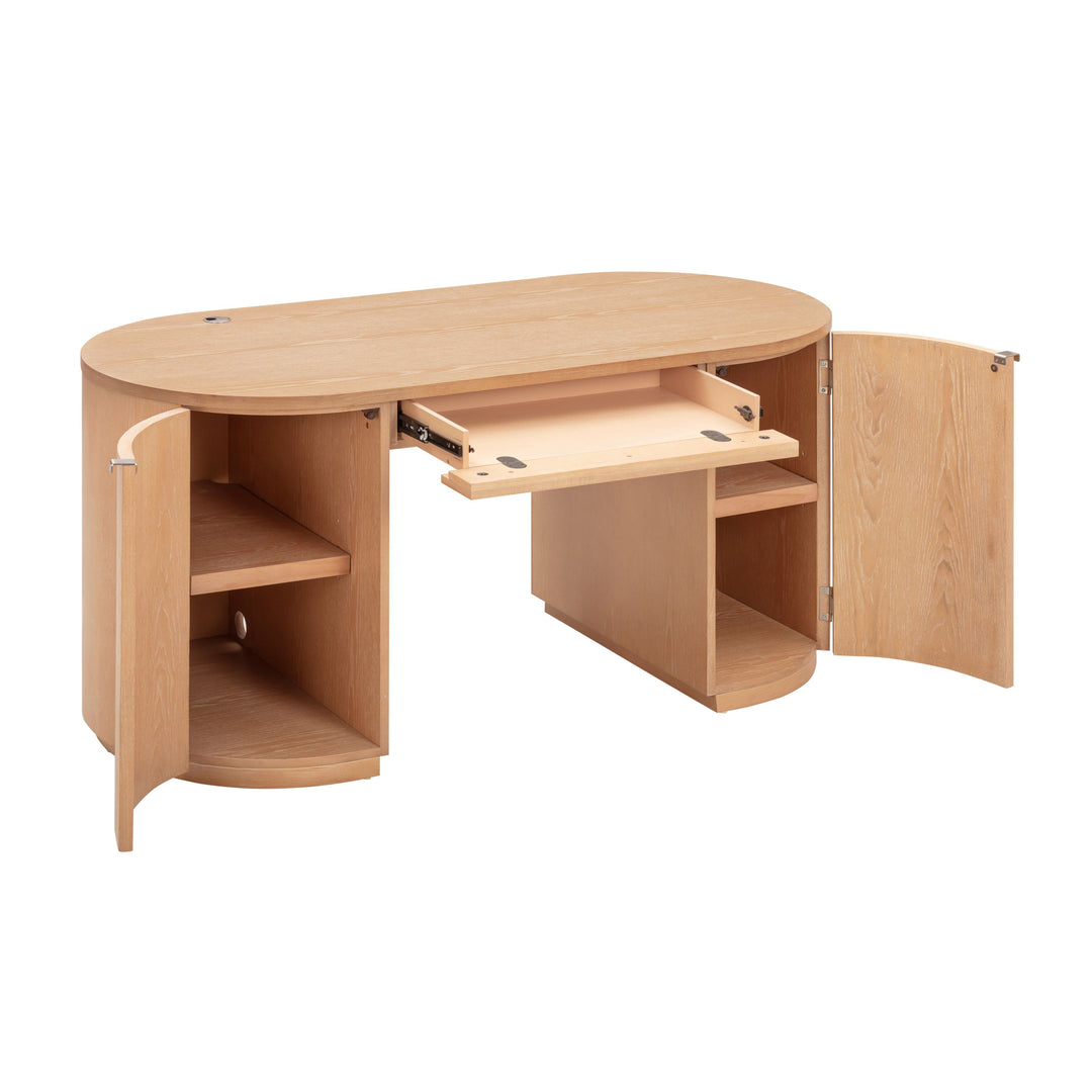 Marlow 64" Natural Wood Executive Desk With Storage