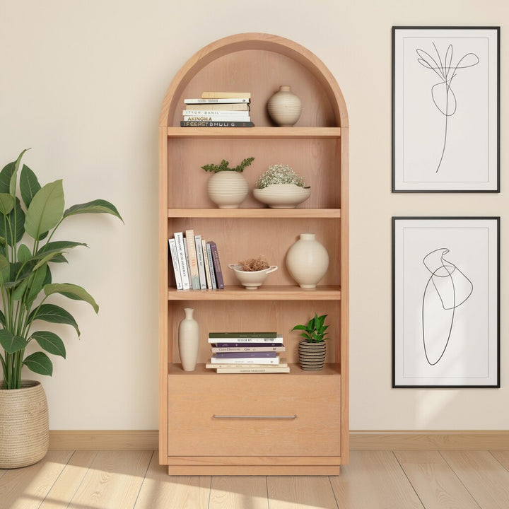Marlow Natural Wood Bookcase With File Drawer