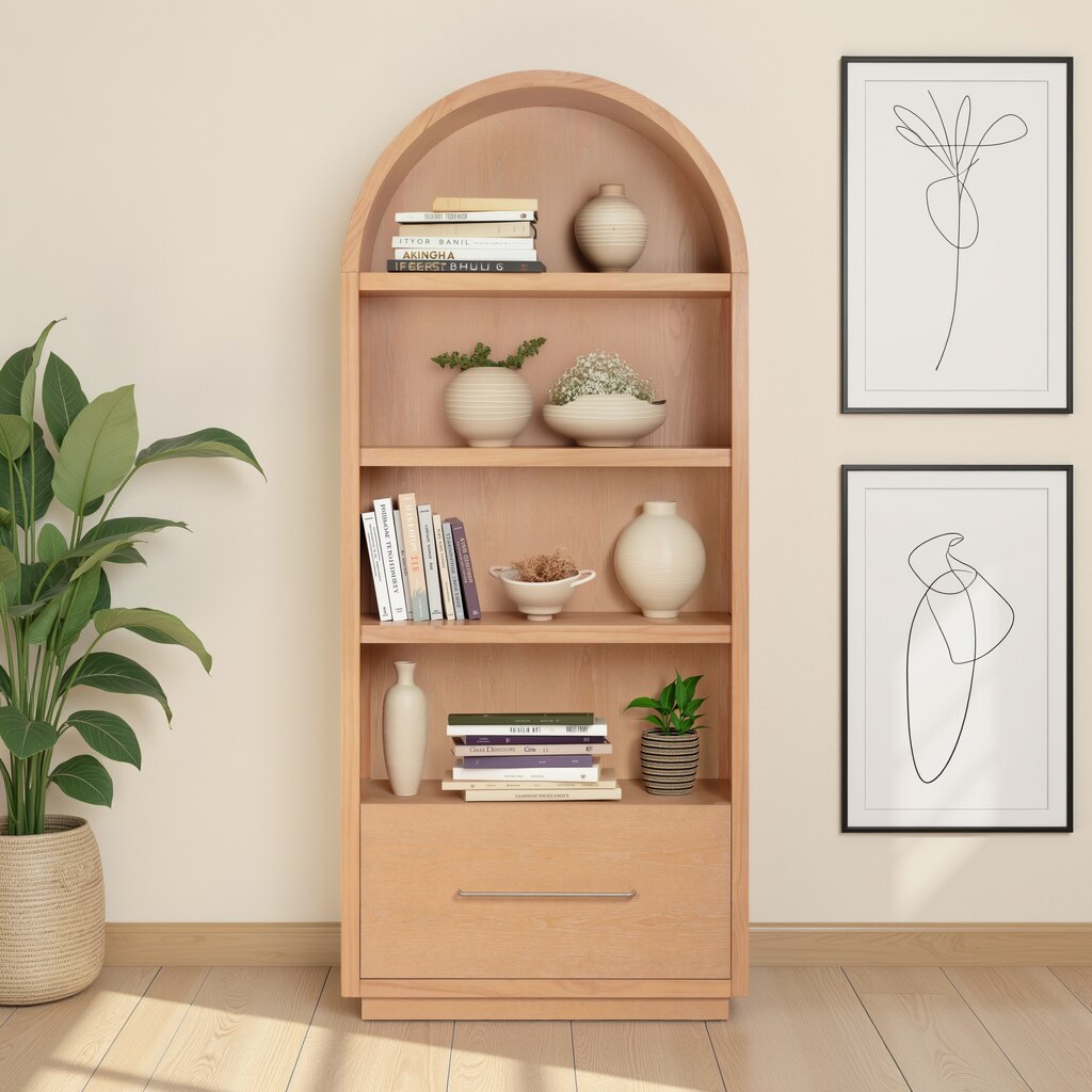 Marlow Natural Wood Bookcase With File Drawer