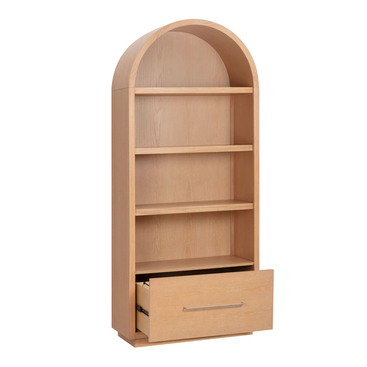 Marlow Natural Wood Bookcase With File Drawer