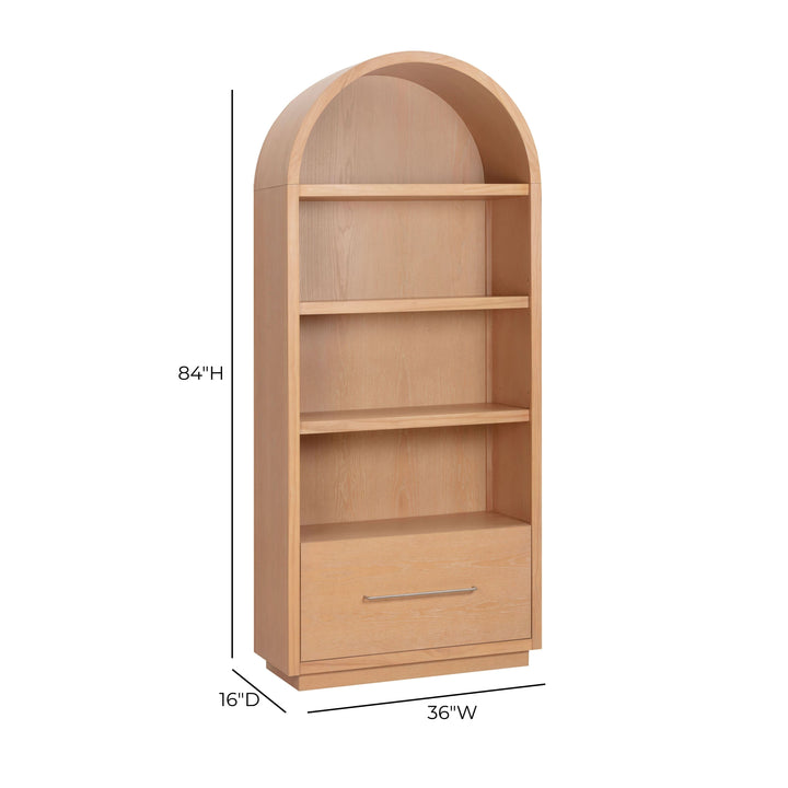 Marlow Natural Wood Bookcase With File Drawer
