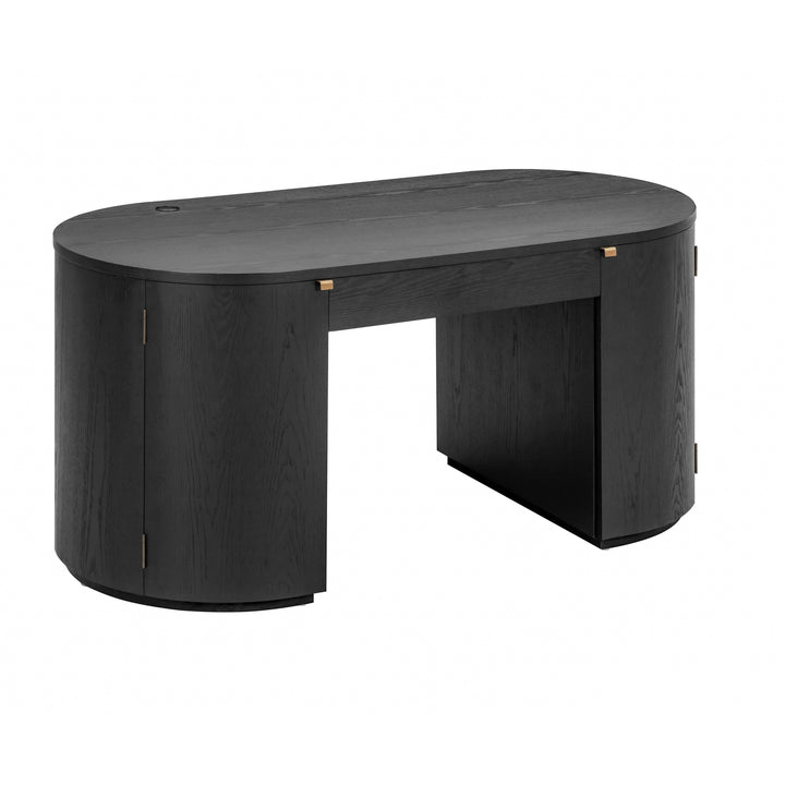 Marlow 64" Black Wood Executive Desk With Storage