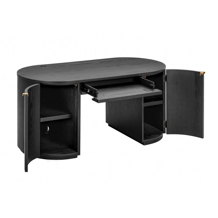 Marlow 64" Black Wood Executive Desk With Storage