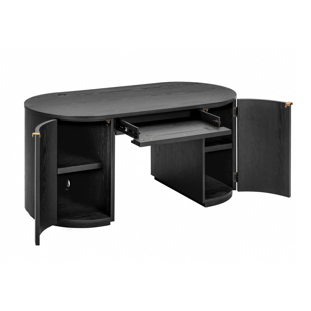Marlow 64" Black Wood Executive Desk With Storage