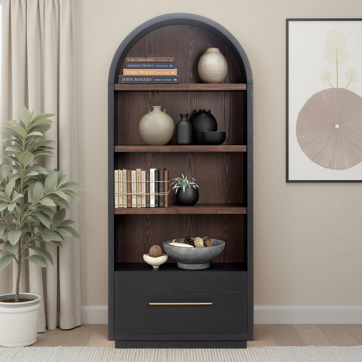 Marlow Black &amp;amp; Brown Two-Tone Wood Bookcase With File Drawer