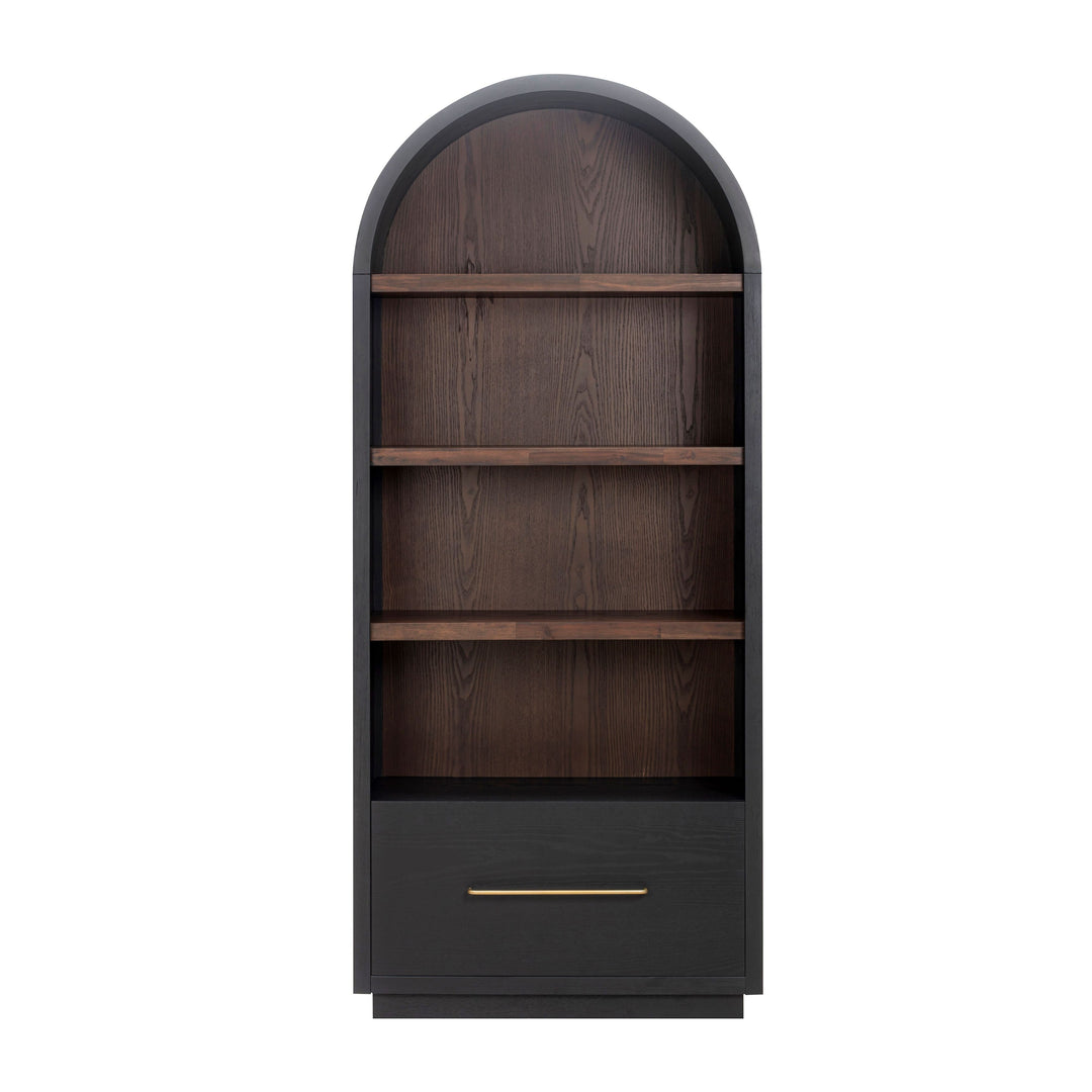 Marlow Black &amp; Brown Two-Tone Wood Bookcase With File Drawer