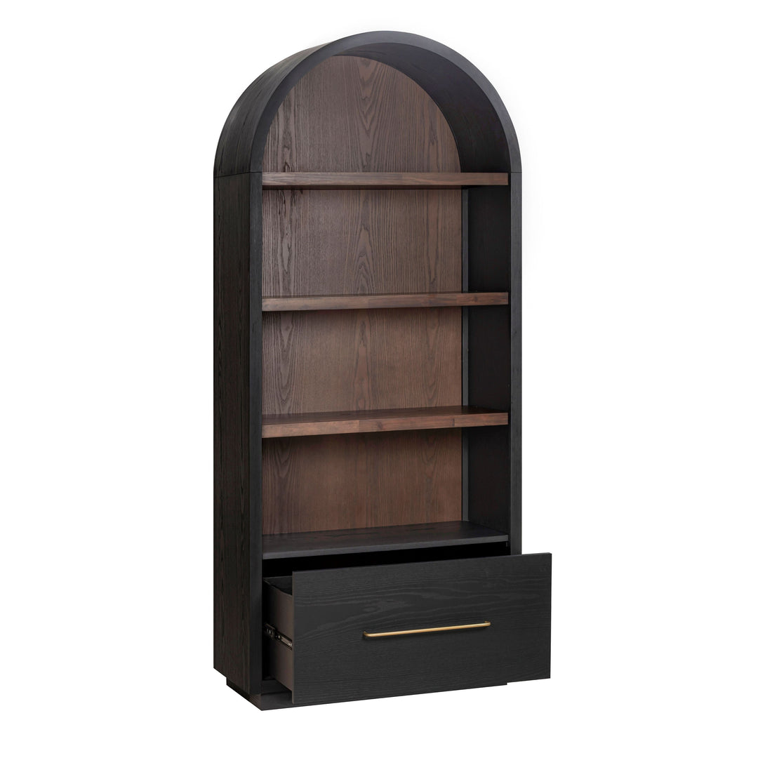 Marlow Black &amp; Brown Two-Tone Wood Bookcase With File Drawer