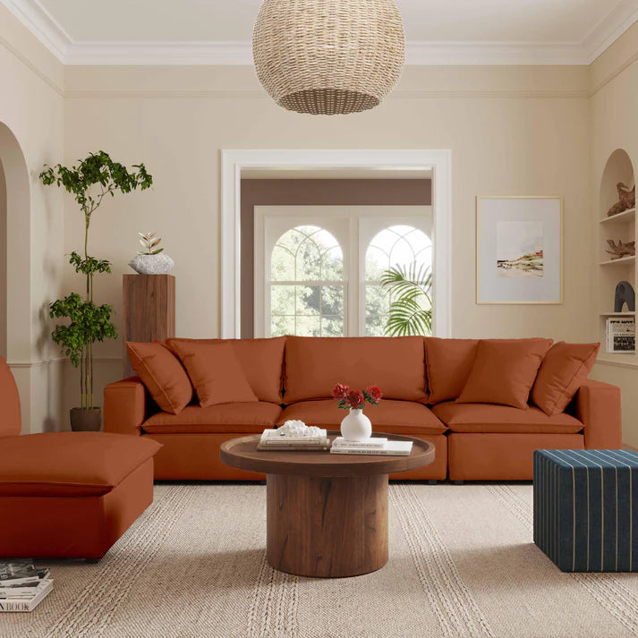 Cali 120" Rust Performance Fabric Modular Sofa Customizable Comfort