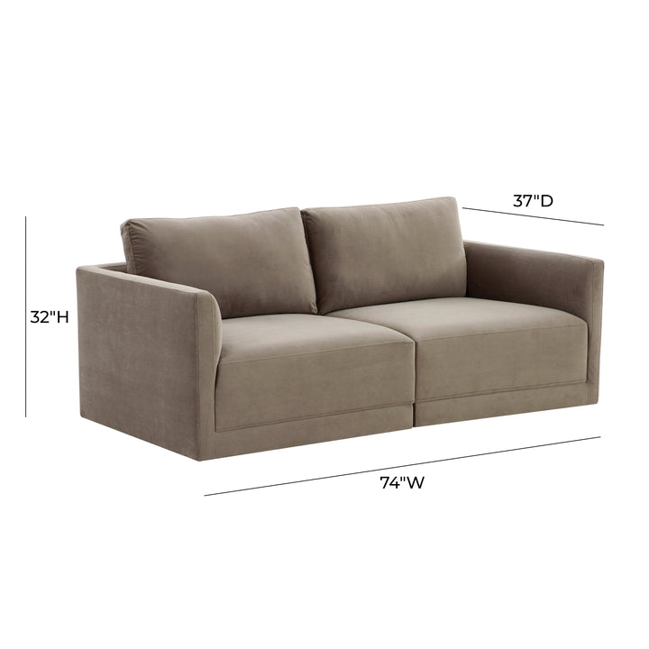 Willow 74" Taupe Performance Velvet Modular Loveseat