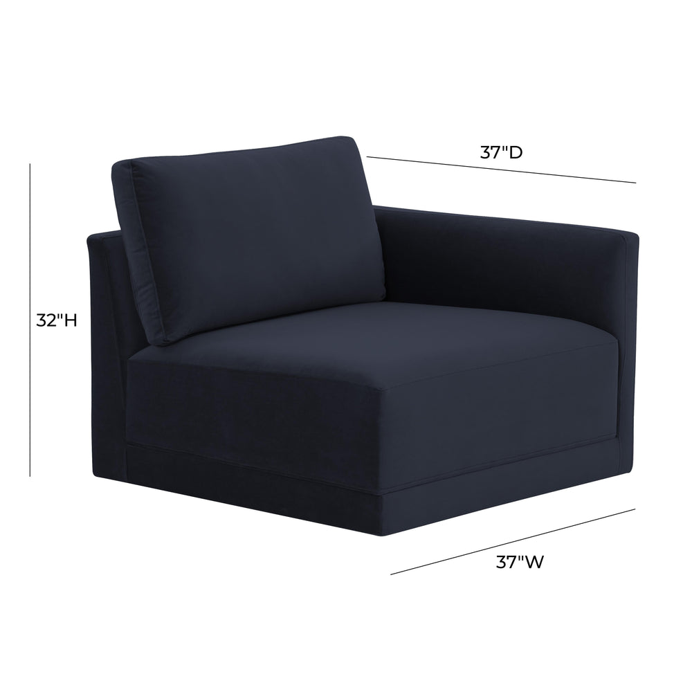 Willow Performance Velvet Modular RAF End Armchair - Navy