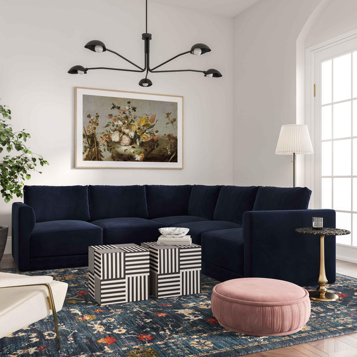 Willow 5-Piece Performance Velvet Modular L Sectional - Navy