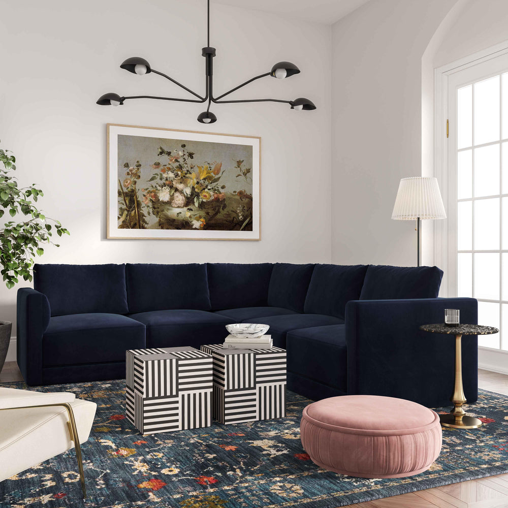 Willow 5-Piece Performance Velvet Modular L Sectional - Navy