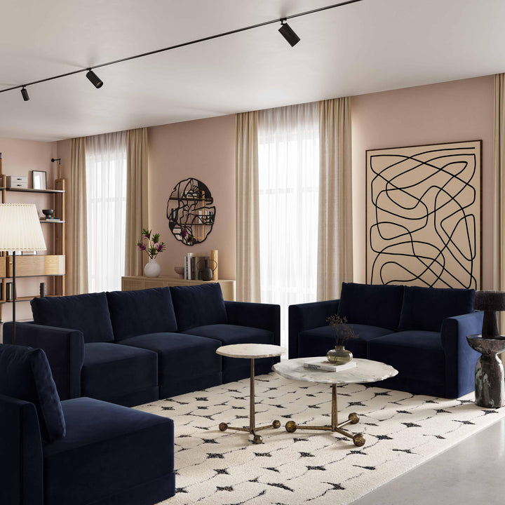 Willow 74" Navy Performance Velvet Modular Loveseat
