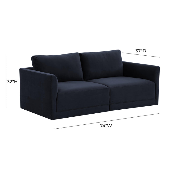Willow 74" Navy Performance Velvet Modular Loveseat