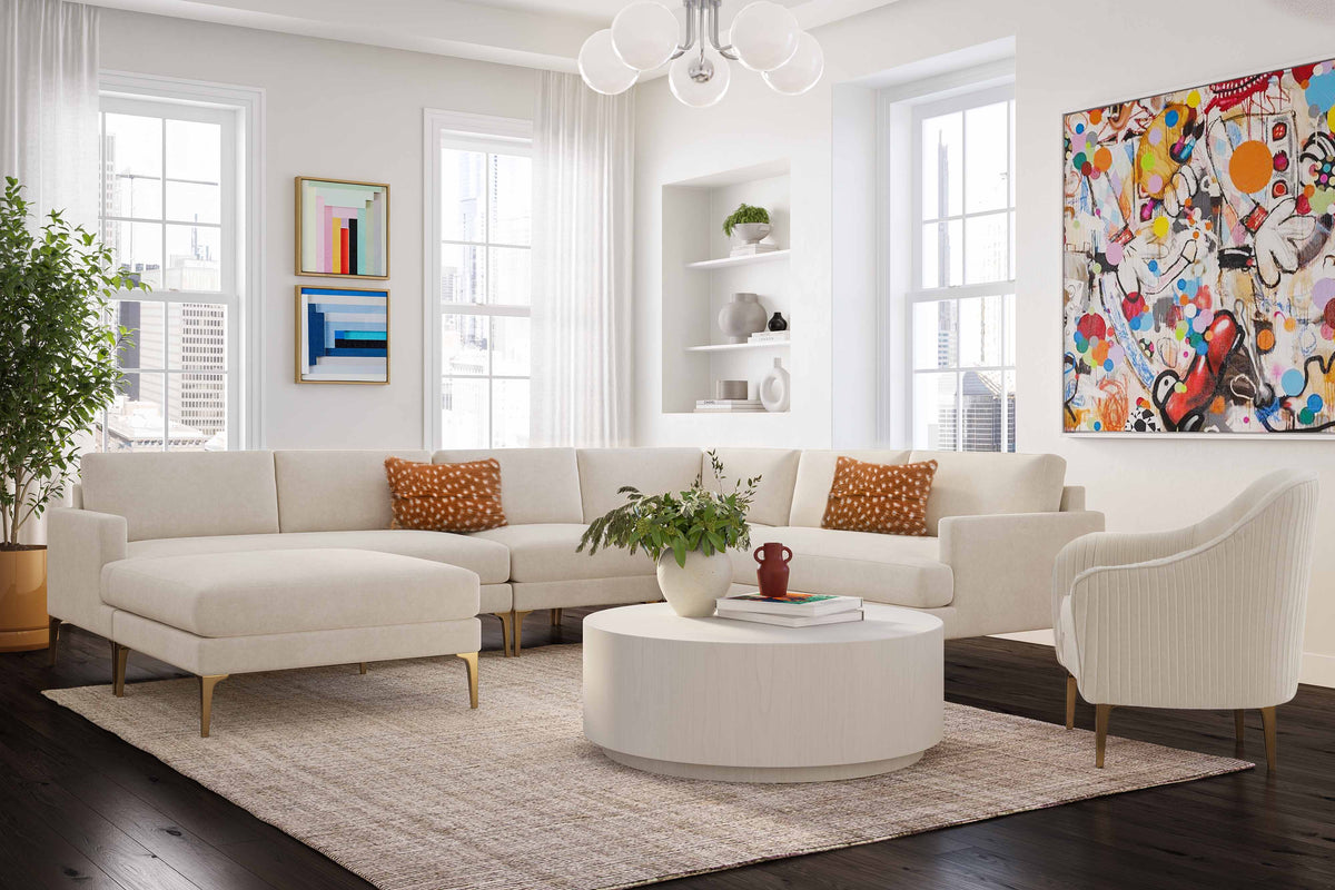 Serena Performance Velvet Ottoman - Cream