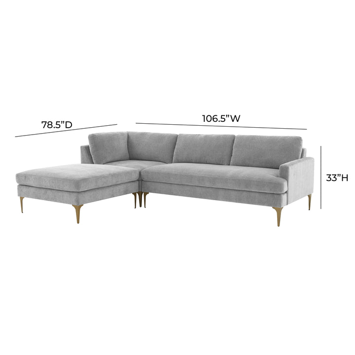 Serena 3-Piece Performance Velvet Chaise Sectional - Grey / LAF