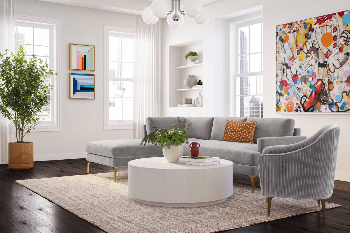Serena 3-Piece Performance Velvet Chaise Sectional - Grey / LAF