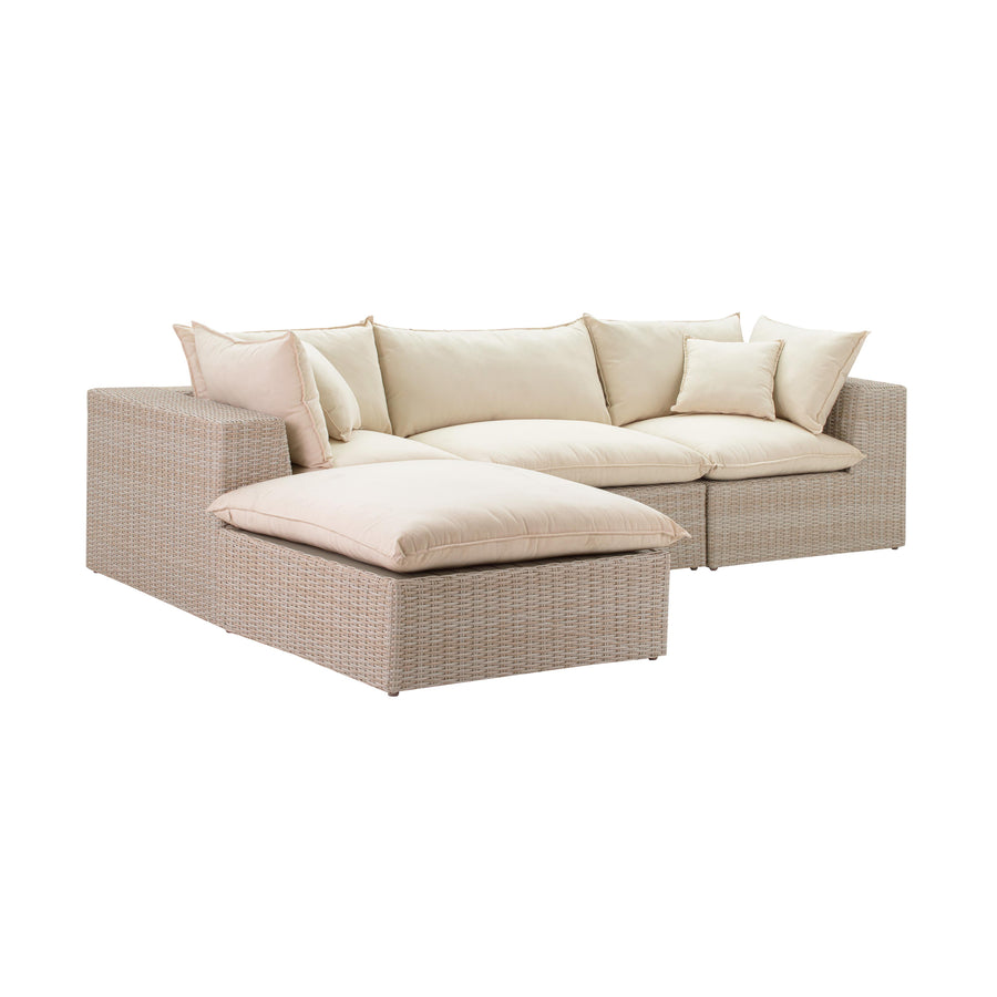 TOV Furniture Cali 4-Piece Natural Wicker Outdoor Modular Sectional