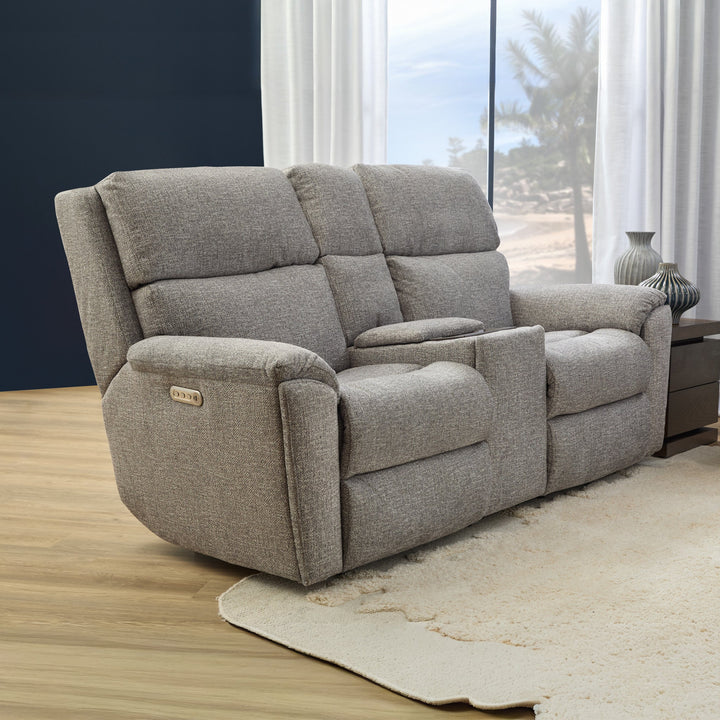 Porter Fabric Power Reclining Loveseat with Console, Power Headrest, &amp; Lumbar