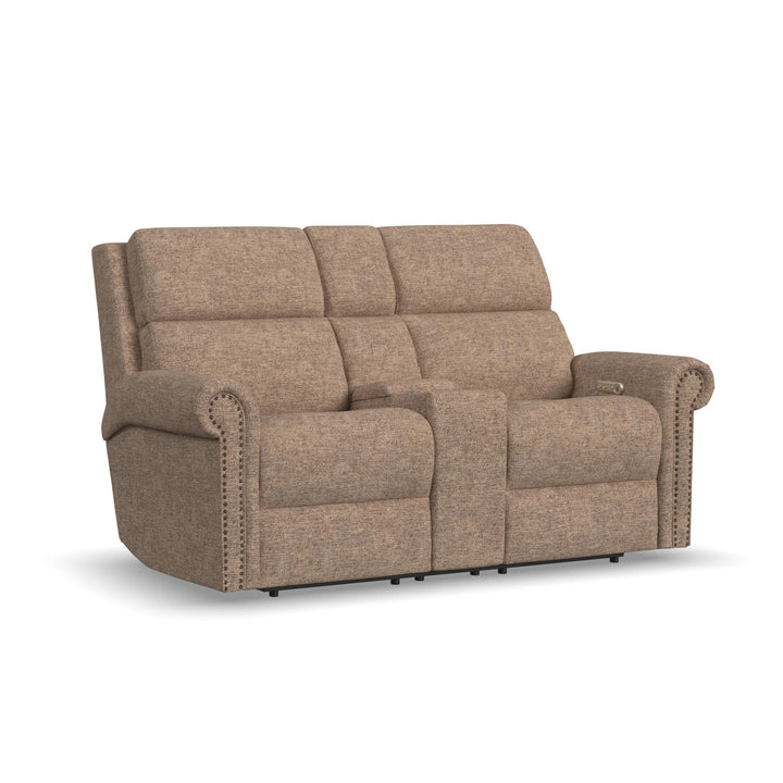 Bernard Fabric Power Reclining Loveseat with Console, Power Headrest, &amp; Lumbar