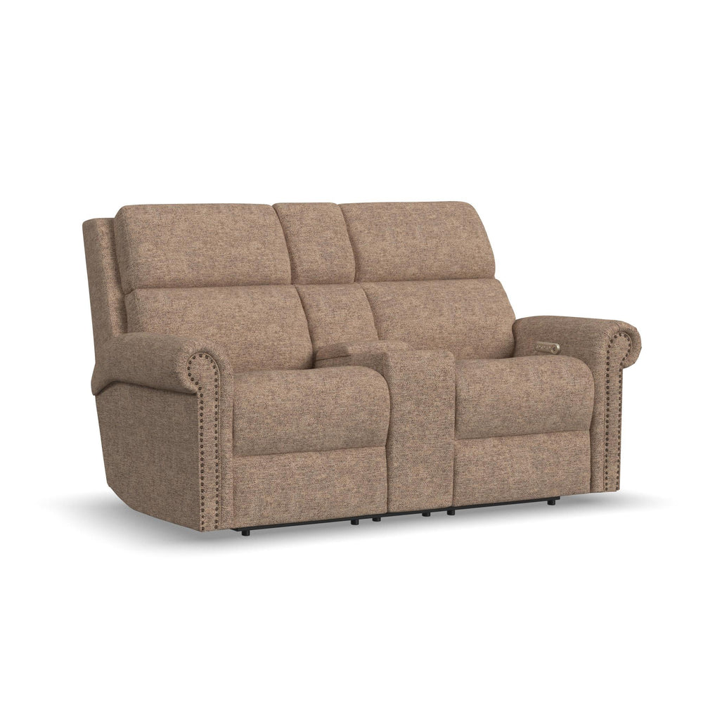 Bernard Fabric Power Reclining Loveseat with Console, Power Headrest, & Lumbar