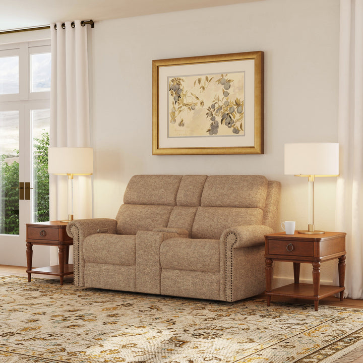 Bernard Fabric Power Reclining Loveseat with Console, Power Headrest, &amp; Lumbar