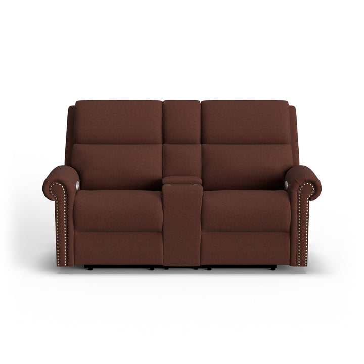 Bernard Fabric Power Reclining Loveseat with Console, Power Headrest, &amp; Lumbar