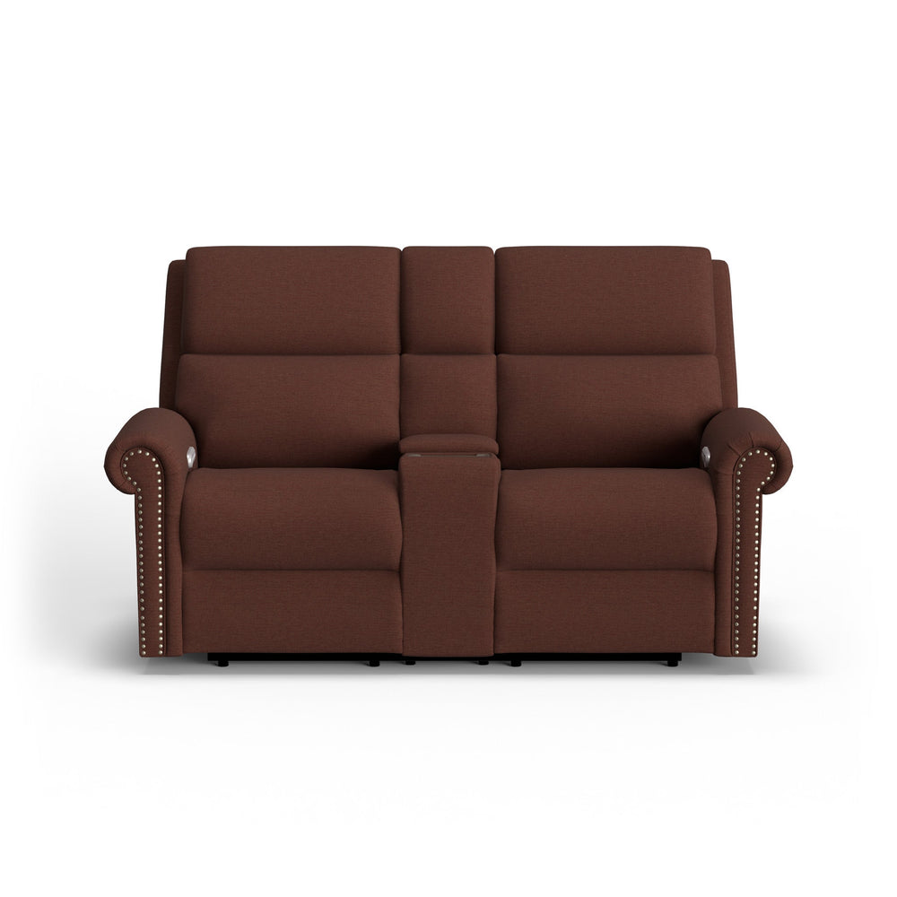Bernard Fabric Power Reclining Loveseat with Console, Power Headrest, & Lumbar