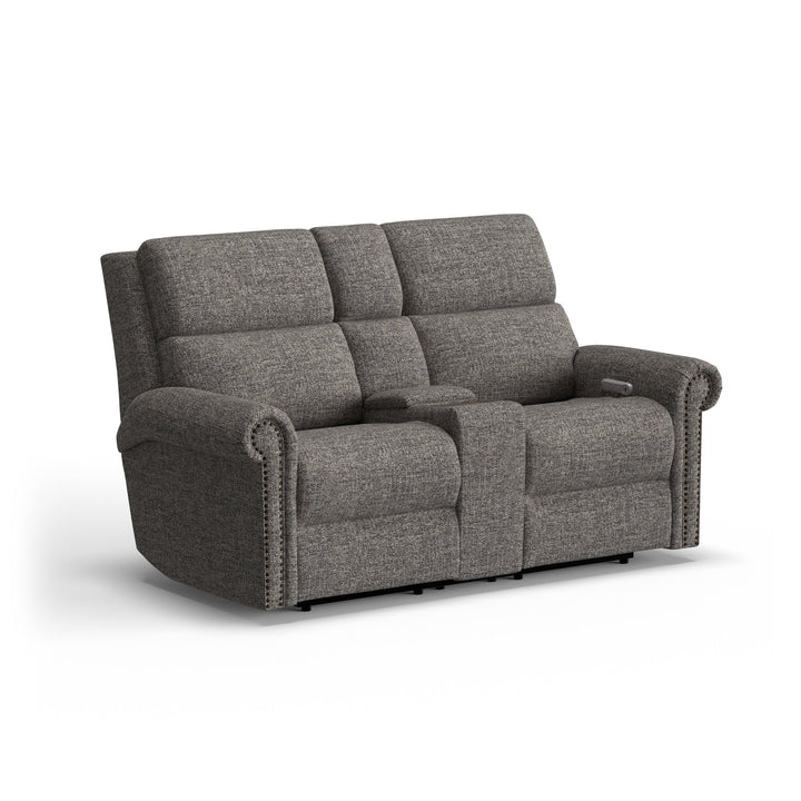 Bernard Fabric Power Reclining Loveseat with Console, Power Headrest, &amp; Lumbar