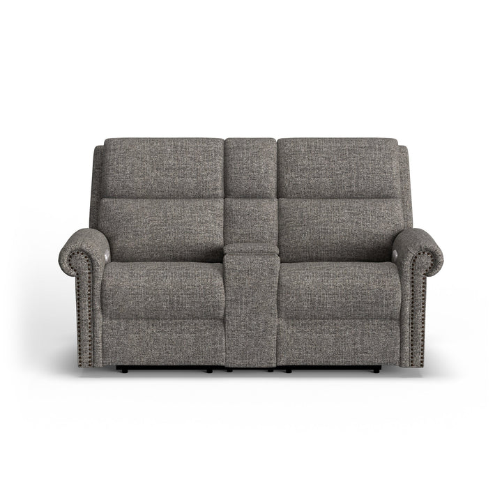 Bernard Fabric Power Reclining Loveseat with Console, Power Headrest, &amp; Lumbar