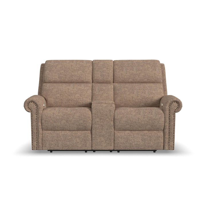 Bernard Fabric Power Reclining Loveseat with Console, Power Headrest, &amp; Lumbar