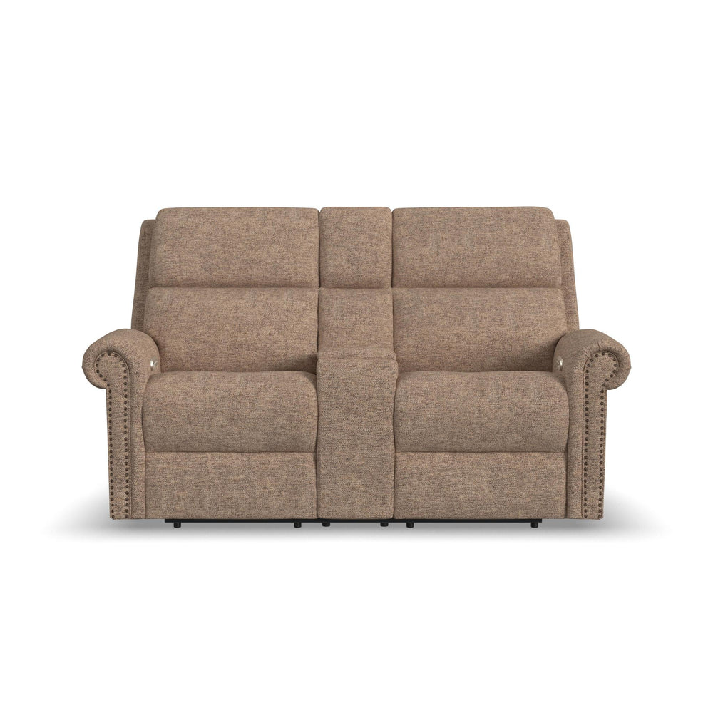 Bernard Fabric Power Reclining Loveseat with Console, Power Headrest, & Lumbar