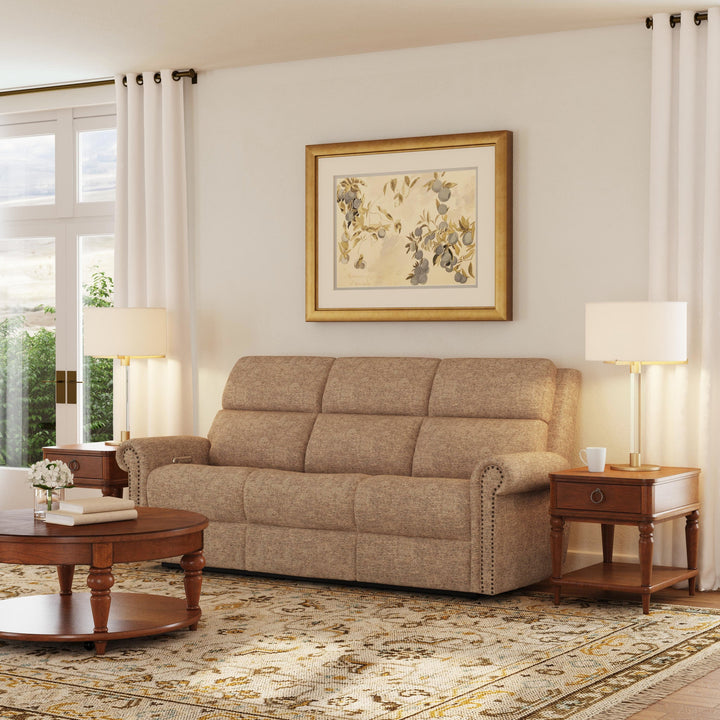 Bernard Fabric Power Reclining Sofa with Console, Power Headrest, &amp; Lumbar