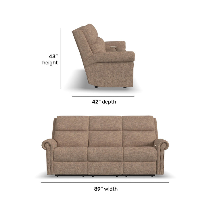 Bernard Fabric Power Reclining Sofa with Console, Power Headrest, &amp; Lumbar