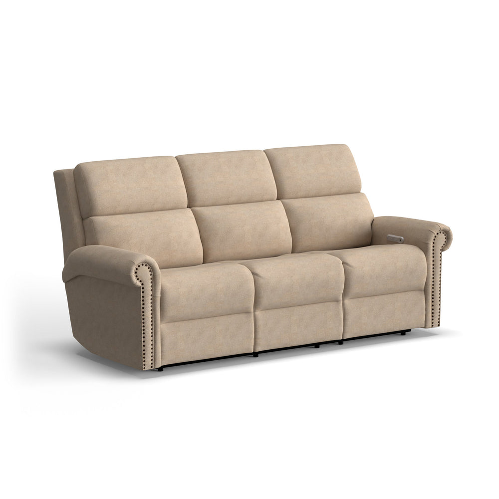 Bernard Fabric Power Reclining Sofa with Console, Power Headrest, & Lumbar