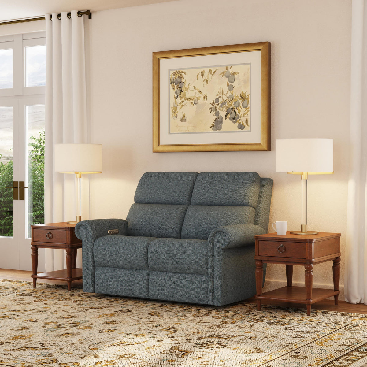 Bernard Fabric Power Reclining Loveseat with Power Headrest & Lumbar