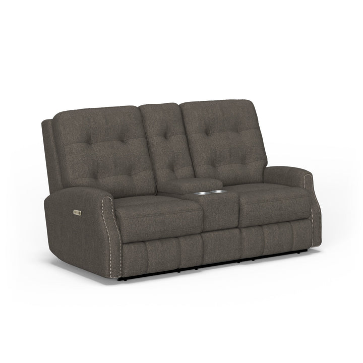 Devon Fabric Power Reclining Loveseat with Console &amp; Power Headrests