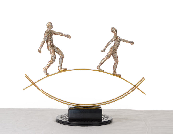 SZ0241 Modern Bronze AcrobatsTightrope Sculpture