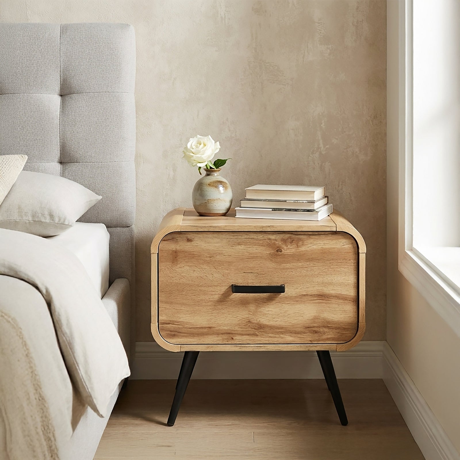 Rowan One Drawer End Table/bedside Table-Natural